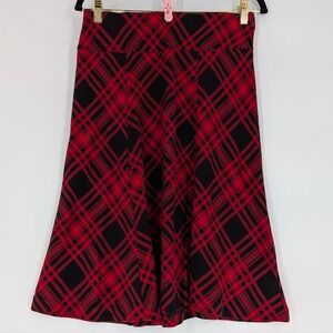Chaps Red‎ Black Plaid Flared A-Line Midi Skirt Tartan Grunge Preppy Fall Winter